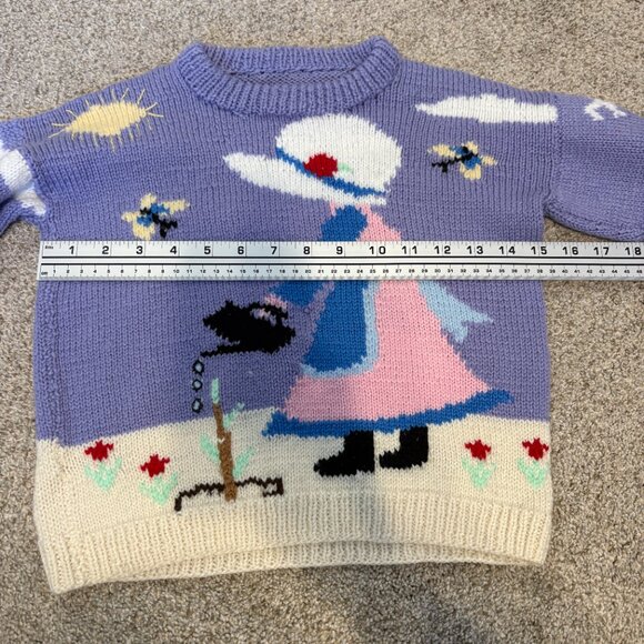 Handknit Vintage children sweater graphic cute 6 yrs purple spring cottagecore - Picture 13 of 14